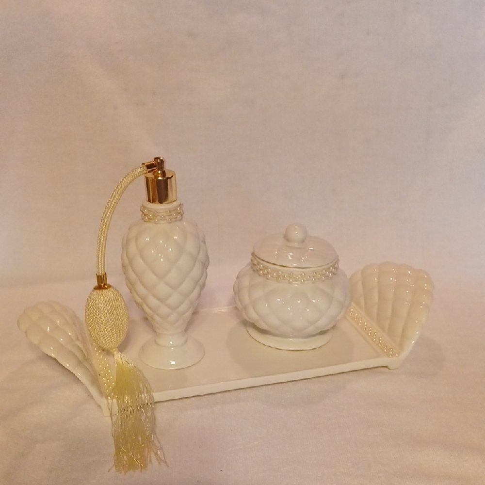 Vanity Tray Set Vintage Porcelain Tray Jar And Perfume Spritzer